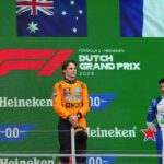 Dutch GP Race Day: Oscar-Piastri-Max-Verstappen-and-Isack-Hadjar-celebrating